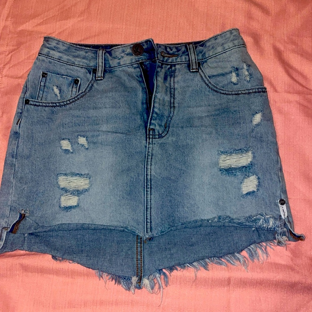 Fringed ripped Jean skirt size 28